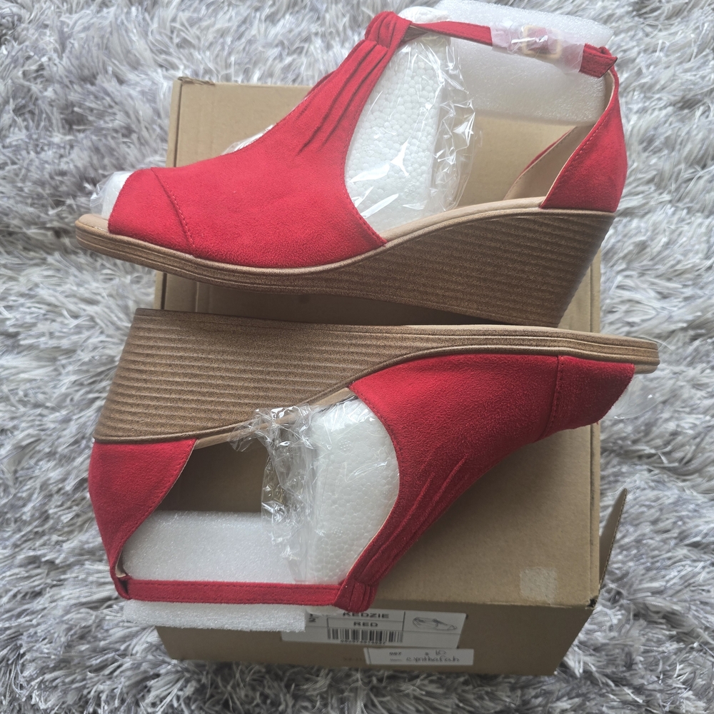 Jornee Collectiin Kedzie Red Women's Wedge Sandals - Open Toe Slingback
